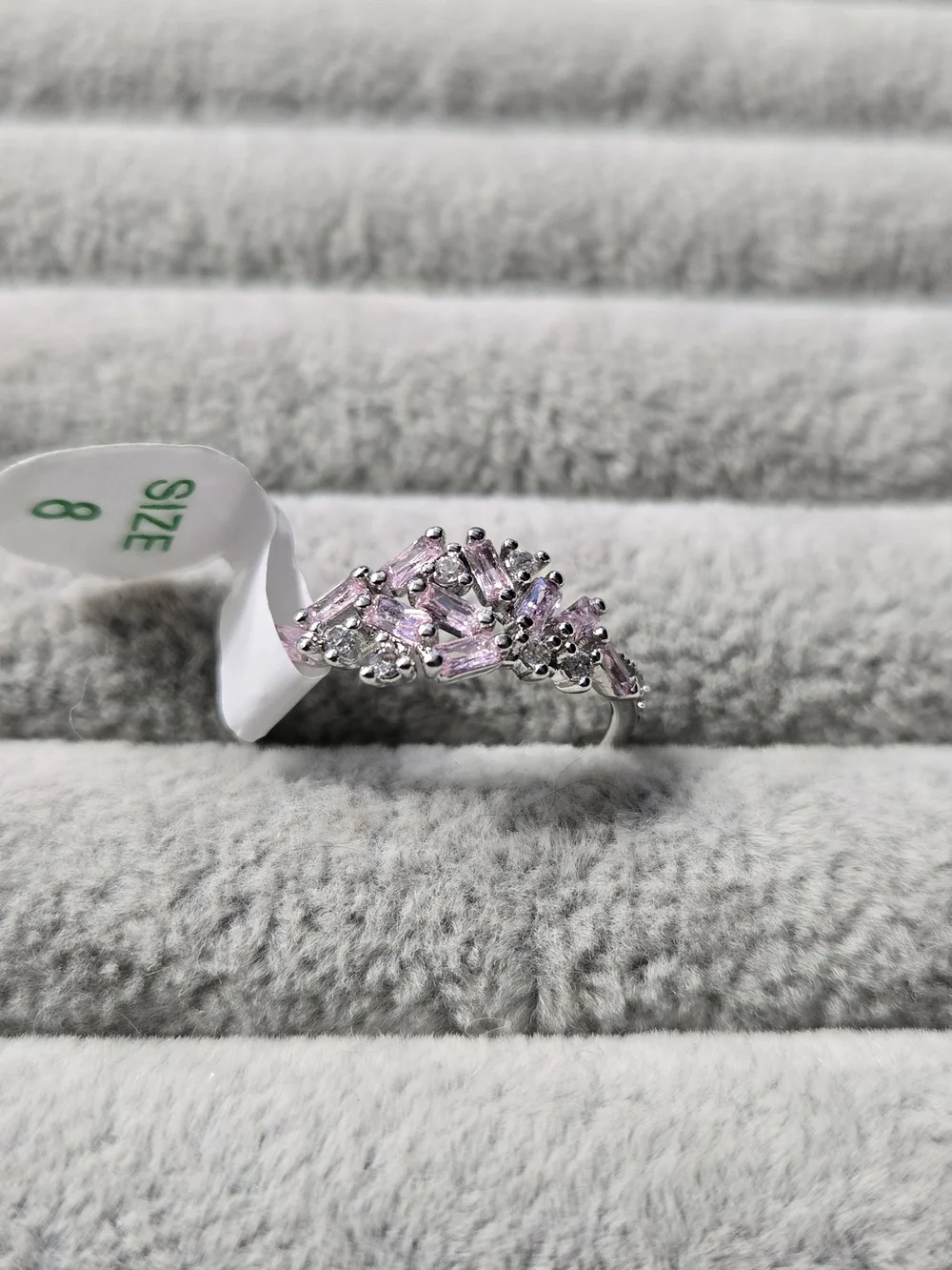 Size 8 Bomb Party RBP5951 “Scattered Jewels” Rose Quartz C, Rhodium